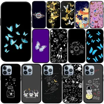 Астронавт Вселена Звезди Butterfly Sky Cover Калъф за телефон за Apple iPhone 11 15 Pro XS Max X XR 6 7 8 6S Plus + SE 2022 8+ корпус Изображение