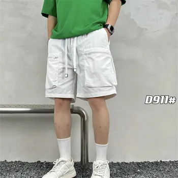 Бързо сухо лято мулти-джоб плътен цвят торбести карго шорти мъжки всички мач ежедневни панталони Homme корейски мода спортни шорти мъж Изображение