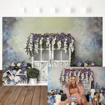 бял реколта дървена врата фотография декори за фото студио лилаво бяло цвете декор фото подпори студио щанд фон Изображение