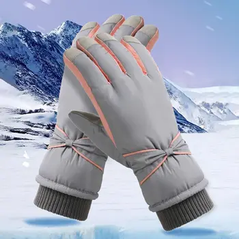 Ветроупорни жени плюшени ръкавици мода пълен пръст водоустойчив сняг ръкавици PU руно сноуборд ски ръкавици зимни топли Изображение