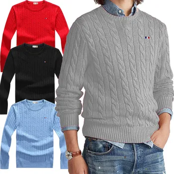 Високо качество 100% памук мъжки пуловери пуловери случайни трикотажни дрехи мода годни есен зима мъжки дъно риза Y8519 Изображение