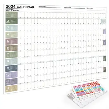 голям Стенен календар за 2024 г. 12 месеца Годишен годишен стенен планировчик Хоризонтална дебела хартия Месечен тематичен календар за 2024 г. за Нова година Изображение