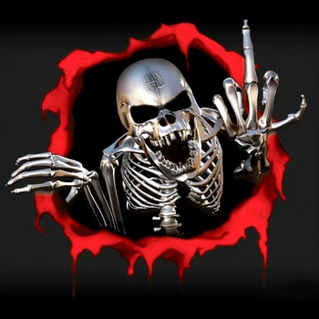 Горещ метален скелет череп в дупката на куршума кола стикер предно стъкло броня мотоциклет каска Decal винил драскотини водоустойчив PVC Изображение
