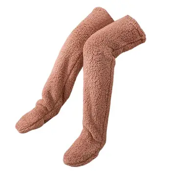 Гъвкави топлинни чорапи Уютни плюшени чорапи за чехли Топли над коляното размити чорапи за жени Удебелена защита на краката за жени Изображение