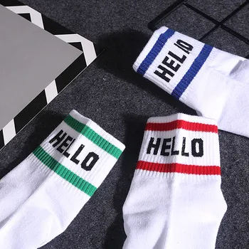 Дамски памучни чорапи Смешни хип-хоп улица бум цветни букви пролет твърди райета спорт случайни екипаж Изображение