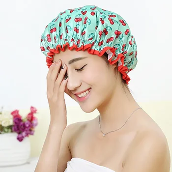 Дамски шапки за коса Консумативи за баня Двуслоен душ Водоустойчив дебел капак аксесоари Изображение