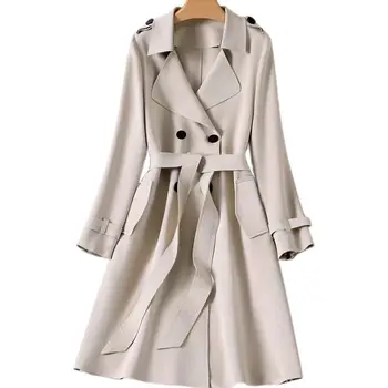 Двуредни шлифери за жени, свободно женско облекло, английски стил, нова мода, есен и зима, 2023 Изображение