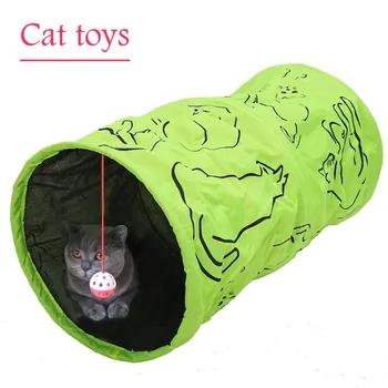 Домашен любимец тунел котка отпечатани зелени прекрасни Crinkly коте тунел играчка с топка игра забавно играчка тунел насипни котка играчки заек игра тунел Изображение