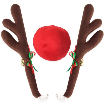 Еленови рога Jingle Bells костюм Рудолф кола коледен орнамент декор с нос кола стайлинг Изображение