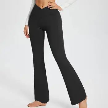 Жени йога панталони голяма еластичност висока талия разкроени джобове упражнение пълна дължина ластик Sweatpants женски дрехи Изображение