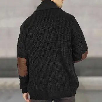 Жилетка пуловер дебела топла плетена жилетка палто с изкуствена велур пачуърк за мъже дълъг ръкав средата дължина пуловер палто Изображение