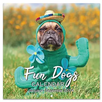 Забавен кучешки календар 2024 Кучета Стенен календар 2024 Смешни стенни изкуства Хумор Подаръчен календар За приятели Семейство Съседи Изображение