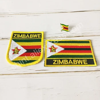 Зимбабве национално знаме бродерия лепенки значка щит и квадратна форма ПИН един комплект на кърпа лента раница декорация Изображение