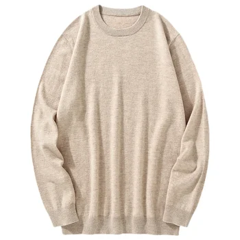 Зимен нов пуловер с кръгло деколте мъжки моден пуловер Трикотаж тънък мъжки случаен хлабав прост вълнен пуловер Изображение