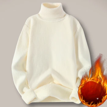 Зимни тенденции пуловери мъжки твърди дълъг ръкав поло пуловер високо врата трикотажни топло случайни пуловер трикотаж пуловер C58 Изображение