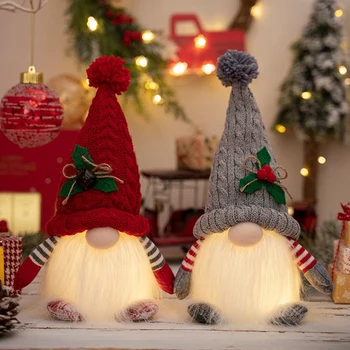 Коледа плюшени плетени гноми LED светещи безлични кукла коледно дърво Коледа висулка орнаменти парти декорация Navidad подаръци Изображение