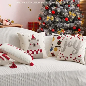 Коледа хвърлят възглавница червена геометрична плюшена есен и зима бродирани възглавница покритие Начало хол диван хвърлят възглавница покритие Изображение