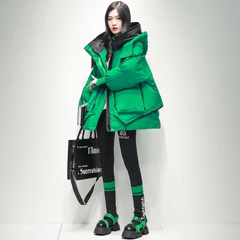 Корейска мода Зелен топъл буфер Палто Сгъстяване на извънгабаритни якета Ежедневни парки Жени Зимно палто 2023 Изображение