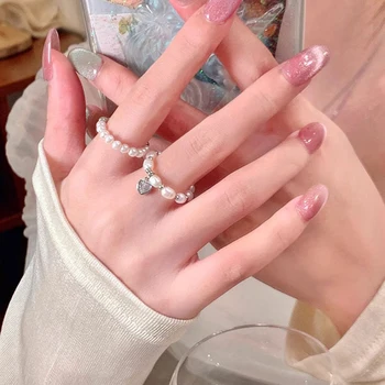 корейски стил Cool All-match Pearl Ring Мода Прост минималистичен пръстен за пръсти Дамски годежен лек луксозен подарък за бижута Изображение