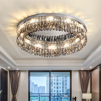 Кралски полилей за таван Модерни луксозни светодиодни кристални висящи лампи за хол хром декорация на дома Вътрешно осветително тяло Изображение