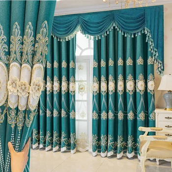 Луксозни модерни релефни завеси за хол бродирани завеси спалня отвесни полиестерни памучни завеси прозорец Valance по поръчка Изображение