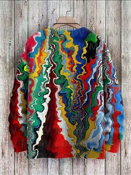 Многоцветен арт печат случайни плетени пуловер мъжки за дамски пуловер Изображение