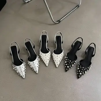 Мода Поръчани сандали с кристал 2023 Летни известни марки дизайн дамски обувки тънки високи токчета случайни плитки chaussures Femme Изображение