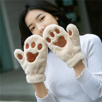 Мода прекрасна котка нокът лапа момичета карикатура плюшени ръкавици сгъстяване топло меки жени свободно време мечка лапа ръкавици зимни студентски подаръци Изображение