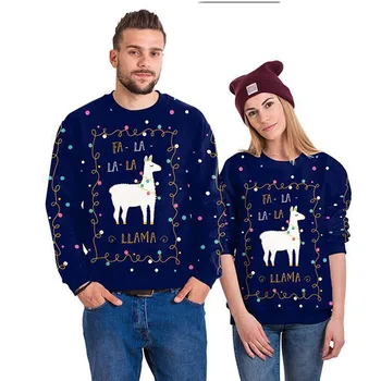 Мъже Жени Алпака Грозен коледен пуловер 3D смешно отпечатани празнично парти Коледа суитчър двойка пуловер Коледа джъмпери върховете Изображение