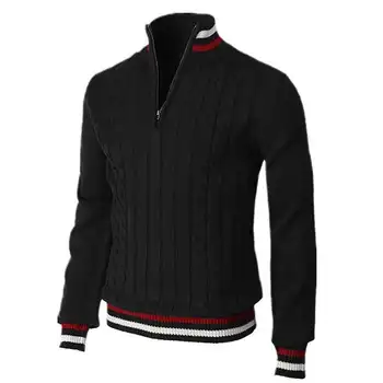 Мъжки ежедневни тънък пуловер цип пуловер мъж-s-top черен Изображение