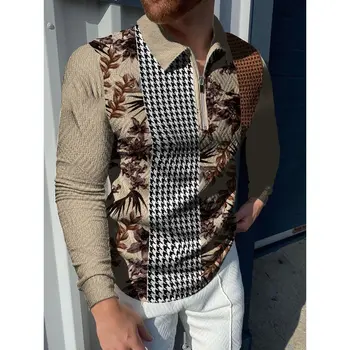 Мъжки печатни цип случайни поло риза мъж-с-топ цвят 10 Изображение