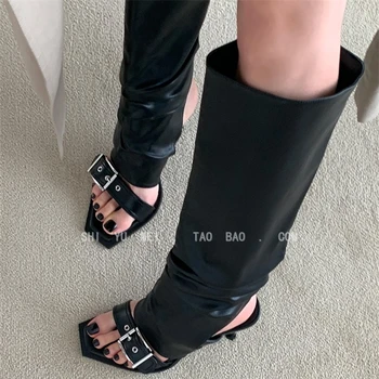 Нова тенденция жени високи токчета дами мода Biservice коляното високи ботуши секси високи токчета 2023 Peep Toe Жени Открит Cool Summer Boot Изображение