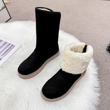 Обувки за женска работа Дамски снежни ботуши елегантни с ниски токчета кръгли пръсти наполовина високи черни средни телета Продажба 39 Демисезонен шик Hot Изображение
