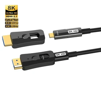 Оптичен кабел с резба HDMI 2.1 кабел 8K A до D тип Micro Single Head Pullable 48Gbps 4K@120Hz за HDTV проектор Камери Изображение