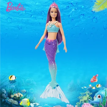 Оригинална кукла Барби русалка Dreamtopia Температура на водата обезцветяване принцеса обличане черупка градиент опашка играчки за момиче подарък Изображение