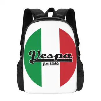 Отборно-италиански флаг кръгла раница за студент училище лаптоп пътуване чанта скутерист Ламбрета Великобритания Стела Bajaj италиански Puch реколта Изображение