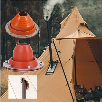 Палатка печка Джак къмпинг печка на дърва яке дупка пожароустойчива тръба червен силиконов капак за палатка комин канал уплътнения гореща палатка Джак Изображение