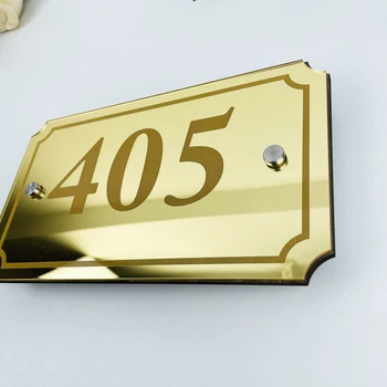 Персонализиране на огледалото Златен знак Плакетна врата Модерен номер на къща Име на улицата Стъклен ефект Акрилен номер на вратата 200x143mm Изображение