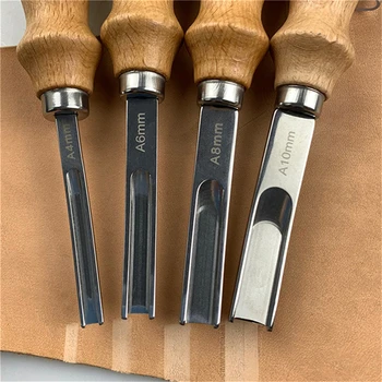 Практичен кожен занаятчийски ръб Beveler Skiving скосен нож DIY режещ ръчен занаятчийски инструмент с дървена дръжка A4mm A6mm A8mm A10mm Изображение