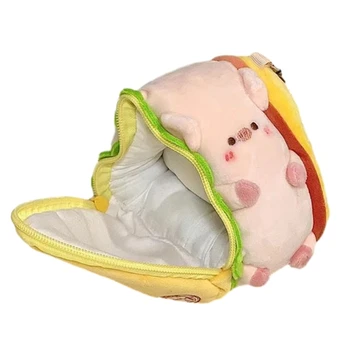 Прекрасен малък прасе сандвич монета чанта възрастни деца трайни плюшени животински ключодържател зареждане кабел слушалки ключове съхранение чанта украшение Изображение