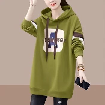 Пролет и есен 2023 Нова мода хлабав качулка дълъг пуловер женски експлозии мода западен стил мазнини мм тънък яке. Изображение
