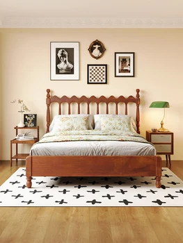 Пълно легло от масивна дървесина Американски Френски Японски Майсторска спалня Модерна мода ретро Уиндзор легло Легло тип Кинг двойно легло Изображение