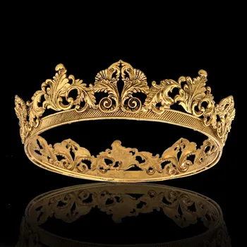 Реколта кръгла метална сплав черно злато диадеми и корони момче кралски корони за мъже парти костюм принц аксесоари за коса мъже Изображение