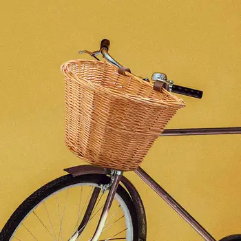 Реколта ракита велосипед кошница кафява кожа регулируема каишка/цикъл/пазаруване Изображение