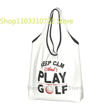 Рециклиране Запазете спокойствие и играйте голф пазарска чанта Дамска пазарска чанта Преносим голфър голф Спортни хранителни стоки Чанти за пазаруване Изображение