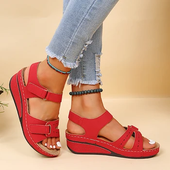 Сандали дамски обувки мода отворени пръсти дамски сандали удобни обувки жена външни сандали платформа плътен цвят плюс размер обувки Изображение