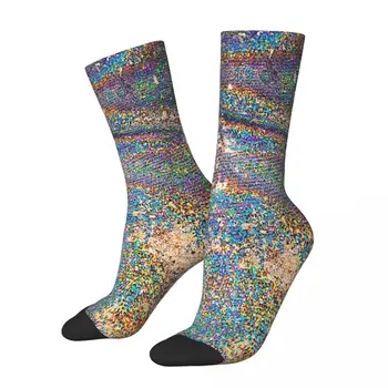 Сини и златисти блестящи пайети чорапи мъжки жени летни чорапи хип-хоп Изображение