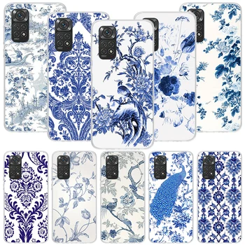 Синьо-бял порцеланов калъф за телефон за Xiaomi Redmi Note 10 9 8 11 12 Pro 11T 11S 11E 10S 9S 9T 8T 8A 7 6 5 Plus Art Pattern Co Изображение