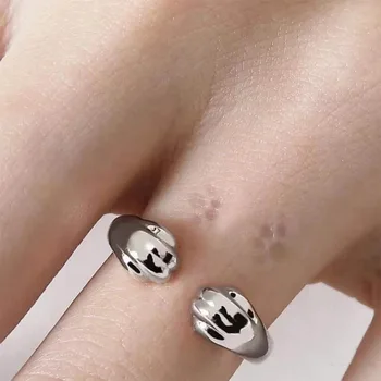 Сладък котешки лапа печат пръстен за жени котка нокът прегръдка плътно дизайн отворени пръстени готически модерен пръст пръстени подаръци anillos де bodas Изображение