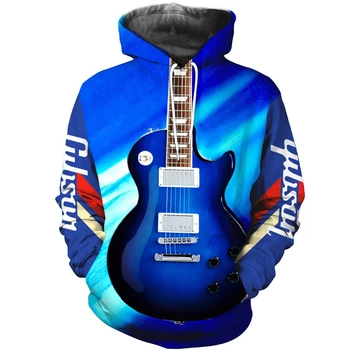 Смешни качулки китара музика графични суичъри 3d отпечатани дрехи за мъже случайни извънгабаритни суитчър изкуство готино пуловер върхове Изображение
